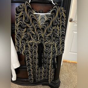 London Times Black and Gold Long Sleeve Dress